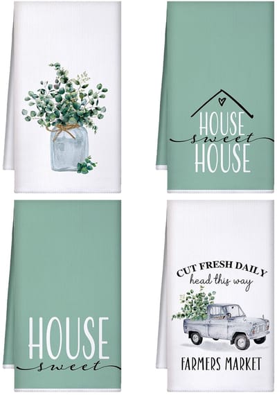 Dailygoods - Bencailor Set van 4 Eucalyptus Keukenhanddoeken 16 x 24 Inch Groene Schotel Handdoeken Absorberende Zachte Microfiber Theedoeken Groen Lente Handdoeken voor Badkamer Thuis Thee Keuken Drooghanddoek voor Koken