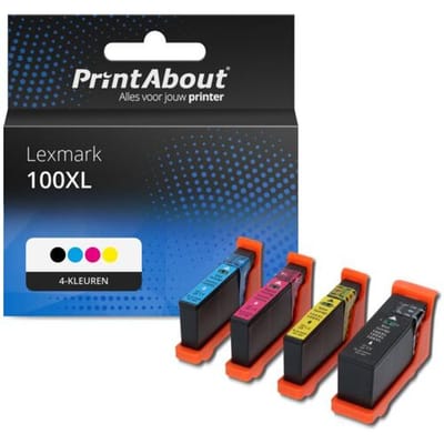 PrintAbout huismerk Inktcartridge 100XL (14N1068E) 4-kleuren Multipack Hoge capaciteit Geschikt voor Lexmark