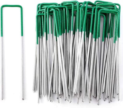 Kunstgras Pinnen - Metalen Haringen - Tuin Vastzetten - Herbruikbaar & Stevig - 15 cm Lengte - Groen Gedompeld
