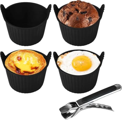 Famanu – Siliconen vormen voor airfryer - met roestvrijstalen oventang - herbruikbare en anti-aanbaklaag - geschikt voor airfryer - oven - magnetron - ideaal voor muffins, taarten en pudding
