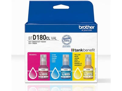 Originele Brother inktflessen BTD180CLVAL, multipack, cyaan, magenta, geel, ca. 5000 pagina's per kleur