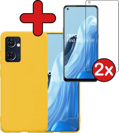 Hoesje - Met 2x Screenprotector - Geschikt voor OPPO Find X5 Lite - Sterk & Shockproof - Telefoon Hoes - Back Cover - Siliconen Case - Telefoonhoes - Geel