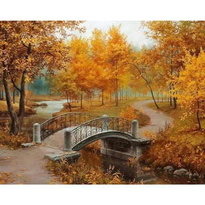 Diamant peinture diamant broderie automne forêt et pont 5d bricolage diamant rond complet mosaïque diamant 20X30CM beige