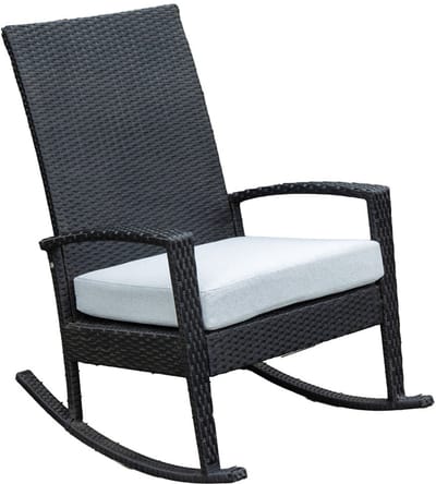 Luna Rocking chair - Schommelstoel buiten - Zwart poly rattan - Licht grijs Kussen - Tuinstoel schommelstoel - tuinmeubelen - loungemeubel outdoor voor terras, balkon, wintertuin