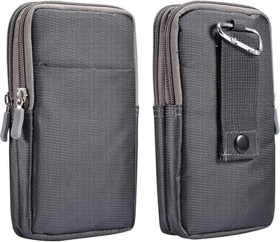 VHV - Telefoontasje - verticale riemhouder van nylon - heuptasje met ritsvakken - voor smartphone, wandelen en reizen