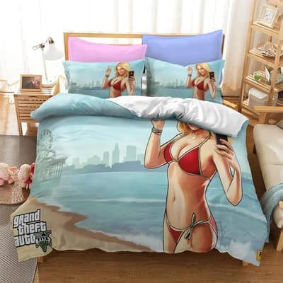 3D Cartoon Game Grand Theft Auto Dekbedovertrek met Kussensloop Beddengoed Set Eenpersoons Tweepersoons Twin Volledig Queen King Bed Set Kamerdecoratie EU King 240x220cm