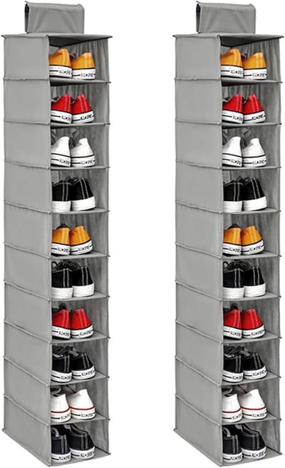 Hangende Schoenenopslag - Schoenenrek Kast - Schoenen Opbergen - 10 Lagen Compartimenten - 20 x 30 x 125 cm - Grijs