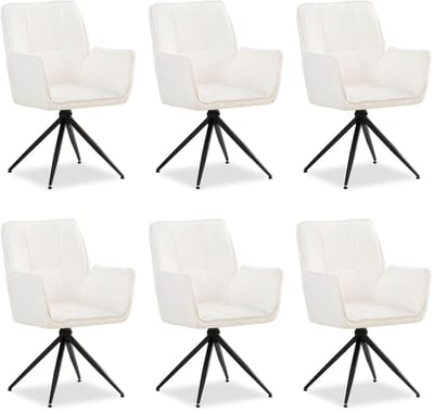 Homestyle4u Eetkamerstoelen - 6 Stoelen - met armleuningen- draaibaar - Chenille Wol Wit