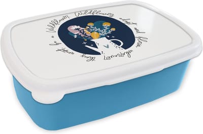 Broodtrommel Blauw - Lunchbox - Brooddoos - Quotes - Wildflowers adapt and bloom wherever they want, be a Wildflower - Spreuken - 18x12x6 cm - Kinderen - Jongen