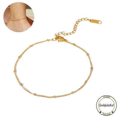 Borasi Minimalist Enkelband Goudkleurig | Goldplated | Enkelband Met Balletjes | 25 cm | Dames Sieraden | Enkelband |