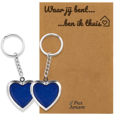 Koppel Sleutelhanger voor 2 'Waar jij bent, ben ik thuis' - Medaillon verandert van kleur - Sleutelhanger set op Cadeau Kaartje - Zilverkleurig - Persoonlijke Hanger - Pax Amare