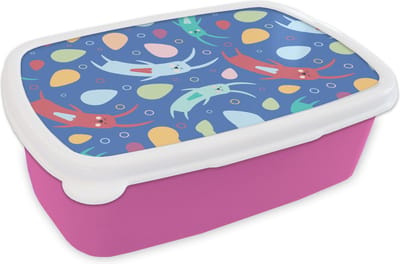 Broodtrommel Roze - Lunchbox - Brooddoos - Konijnen - Pastel - Regenboog - Patronen - 18x12x6 cm - Kinderen - Meisje