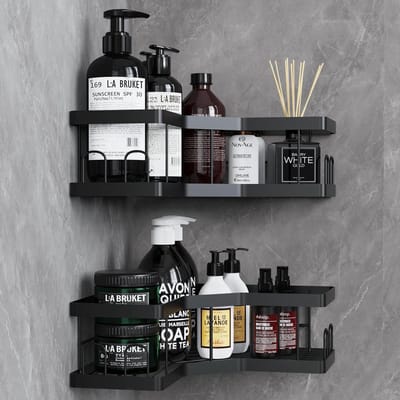 Dailygoods- Douche Caddy 2 Stuks - Roestbestendige Badkamer Plank zonder Boren - Zelfklevende Plank - Zeep Houder - Badkamer Accessoire - Eenvoudige Installatie - Badkamerplank