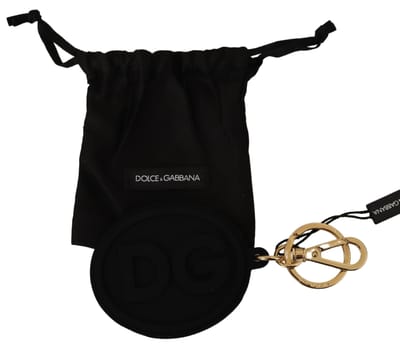 Dolce & Gabbana Black Rubber Rubber DG Logo Gold Brass Metal Keyring Men's Keychain