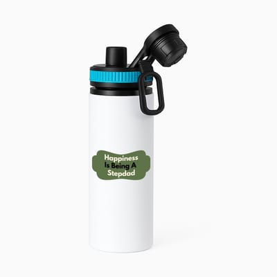 Hacebo® - happiness is being a stepdad waterfles met draaidop blauw - Papa - de liefste stiefvader - vader cadeautjes - vaderdag - verjaardag - geschenk - kado - water fles - 850ML