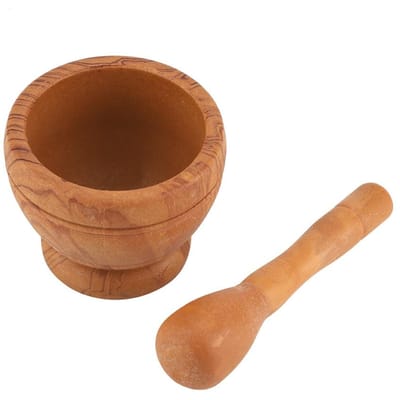 Handmatige Plastic Knoflookmolen Specerijen Kruiden Vijzel Stamper Set Maalkom Keukengereedschap(#3) brown