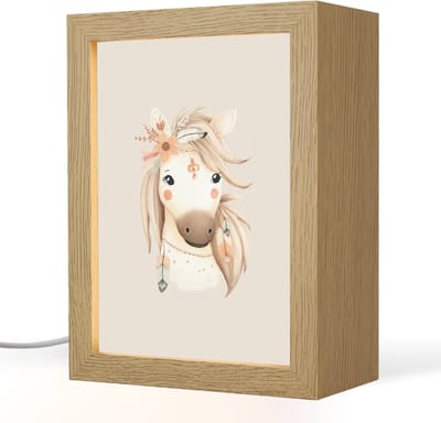 Nachtlampje 15x20 cm - Kinder lampje - Paard - Bohemian - Pastel - Tafellamp kinderkamer - Slaapkamer lamp - Bedlamp kinderen - Kinderlampje stopcontact - Wandlamp babykamer - Nachtlampjes
