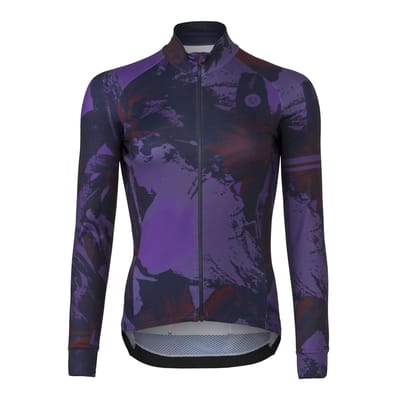 AGU Flower - Fietsshirt Lange Mouwen - Wielrenshirt - Dames - Paars - M - Sneldrogend Polyester - Volledige YKK-rits - Siliconen gripper - 4 achterzakken