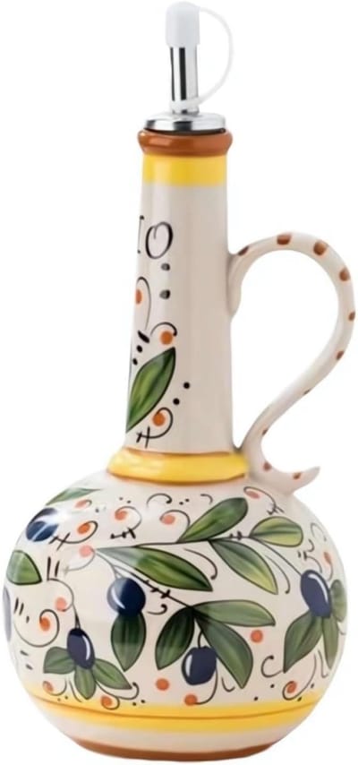 longziming - Keramische Olie Fles -Oliefles - Olijfolie Sprayer - Tropvrije Dispenser - Brede Opening En UV-Bescherming - 1 Stuk - Keuken / Eetkamer / Café