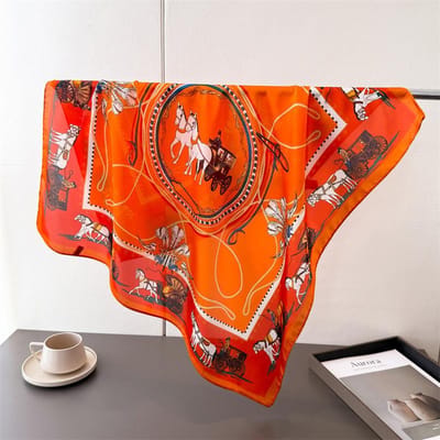 Carré de Soie Imprimé Design Luxe Femmes Doux Satin Bandeau Foulard Mode Hijab Bandeau Foulard Rubans de Sac Cadeau 66-70cm red