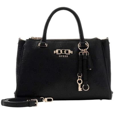 GUESS handtas schoudertas Anise Triple Compartment Satchel Black Logo zwart