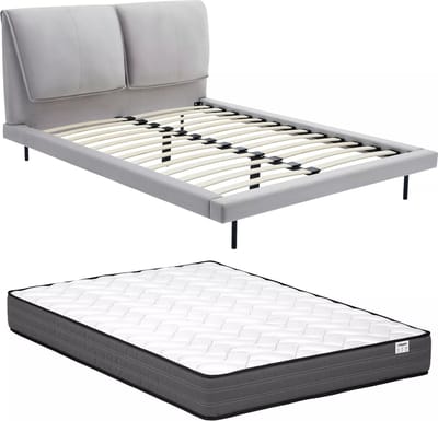 Vente-unique Bedframe fluweel grijs 140 x 190 cm
