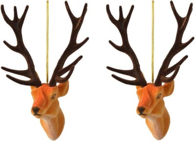 Decoris Kersthanger - 2x - rendier/hert - 13 cm - kunststof - ornament - kerstversiering - kerstboomversiering - kerstversiering