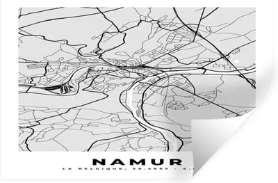 Muurstickers - Sticker Folie - Stadskaart – Plattegrond – België – Zwart Wit – Namur – Kaart - 30x20 cm - Plakfolie - Muurstickers Kinderkamer - Zelfklevend Behang - Zelfklevend behangpapier - Stickerfolie