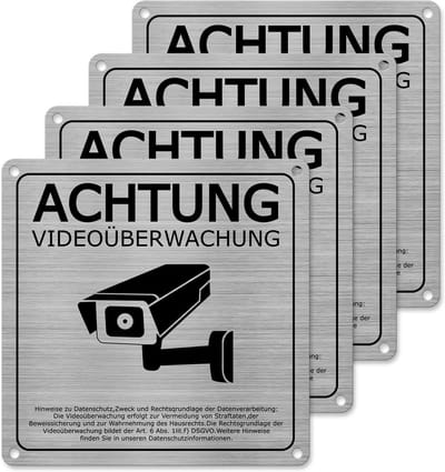 Bewakingsbord Camera Toezicht 15x15 cm - 4x Aluminium Waarschuwingssticker Zelfklevend Buiten