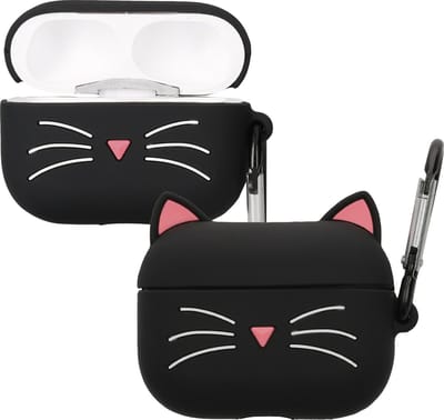 kwmobile Hoes geschikt voor Apple Airpods Pro 2 - Siliconen cover voor oordopjes in zwart / wit - Kat design
