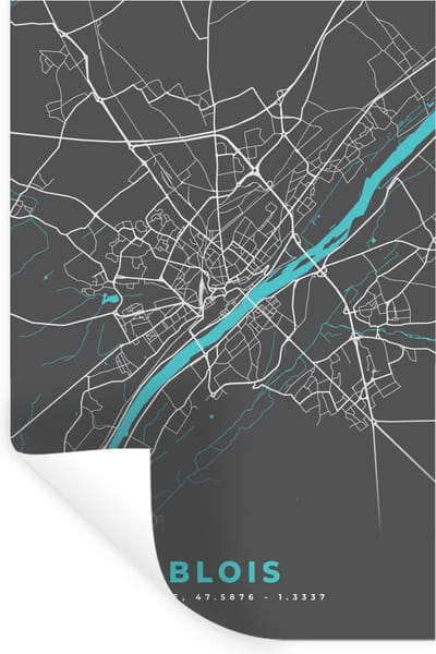 Muurstickers - Sticker Folie - Blois - Frankrijk - Plattegrond - Kaart - Stadskaart - 20x30 cm - Plakfolie - Muurstickers Kinderkamer - Zelfklevend Behang - Zelfklevend behangpapier - Stickerfolie