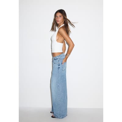 Stradivarius Jeans met gekruiste taille  LICHTE MIDDENBLAUWE DENIM WASSING 34