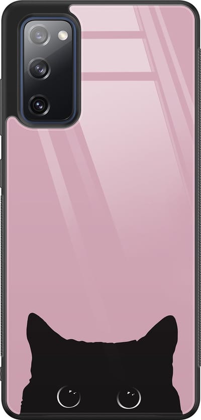 Hoesje geschikt voor Samsung Galaxy S20 FE - Zwarte kat - Hard Case Zwart Back Cover - Marmer - Roze - Mooie Telefoonhoesjes