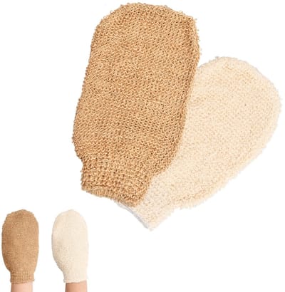 Dailygoods- Peelinghandschoenen Set van 2 - Bruin/Beige - Jute/plantaardig - Intensieve Spa Massage - Voor alle huidtypes - Comfortabel ontwerp - Scrubhandschoenen