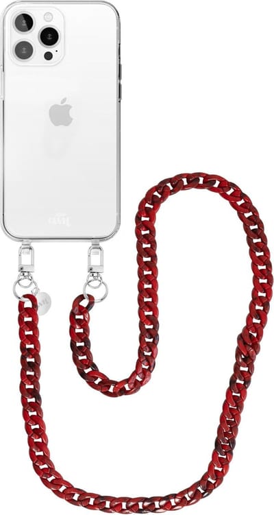 xoxo Wildhearts siliconen hoesje - Geschikt voor iPhone 13 Pro - Red Roses - Telefoonhoesje - Hoesje met koord - Rood koord - lang telefoonkoord - Transparant hoesje (lange variant)