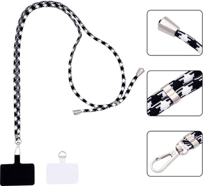 Casemania Universele Telefoonkoord - Shepard's Check - Verstelbare Telefoonketting - Crossbody Draagkoord Koord voor Telefoon - Lanyard Cord - Zwart en Wit