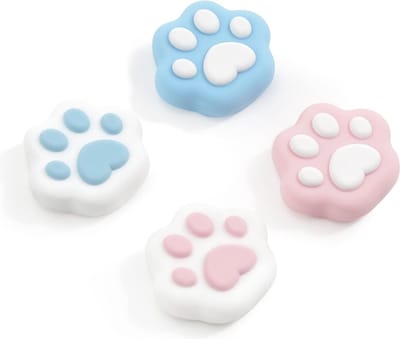 Zachte Siliconen Thumbstick Grip Caps voor Switch & Switch Lite - Schattige Kat Poot Design in Roze & Blauw (4 Stuks)