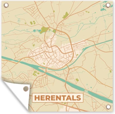 Tuin poster Vintage - Plattegrond - Herentals - Kaart - Stadskaart - 200x200 cm - Tuindoek