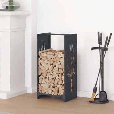 Brandhoutrek - Houthouder Haardhout - Hout Opslaan - Koudgewalst Staal - 40 x 30 x 80 cm - Antraciet
