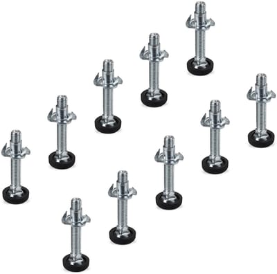 Set van 10 Verstelschroeven M8 x 45 mm met inslagmoer en kunststof voet