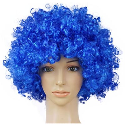 1 stuks Afro Circus Fancy Haar Pruiken Fans Petten Kostuumfeest Pruik Kerst Decoratie Benodigdheden Cosplay Hoofddeksel voor Kinderen Volwassenen blue
