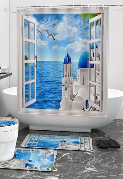 Floraweg Douchegordijn,Shower Curtain,badgordijn,badkamergordijn, stranden digitale printen -Anti Schimmel - Inclusief 12 ringen – Waterdicht -Wasbaar- Polyester - 180x200 cm