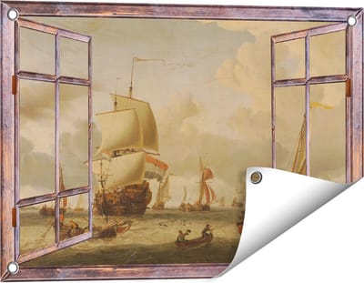 Gards Tuinposter Doorkijk De Rede van Enkhuizen - Abraham Storck - 60x40 cm - Tuindoek - Tuindecoratie - Wanddecoratie buiten - Tuinschilderij