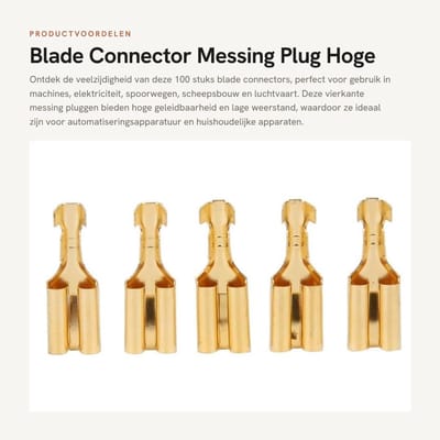 Dailygoods - Blade Connector - Messing Plug - Hoge geleidbaarheid - Vierkante terminal - Voor machines en elektriciteit - 100 stuks - Geschikt voor di...