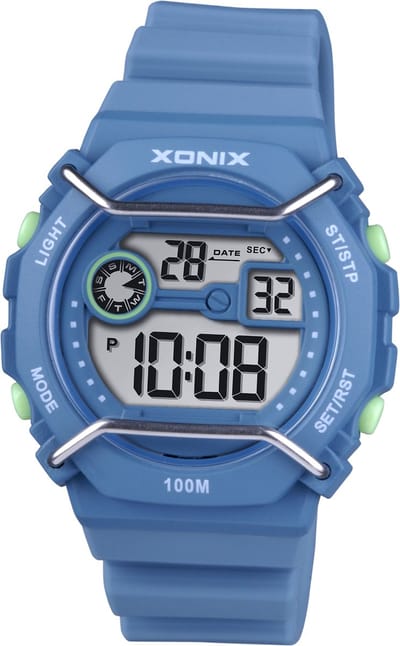 xonix-herenhorloge-model dbc-003-stopwatch-100 meter waterdicht-2 tijden -alarm-zwemmen/sporten-lichtblauw