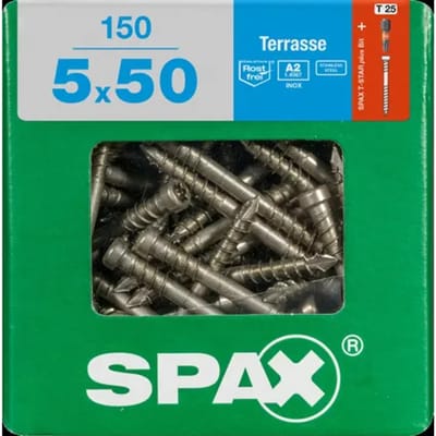 Spax. Vlonderschroef. RVS/A2. 5.0 x 50mm. lang. Torx/t25. 150 stuks. Terrasschroeven.