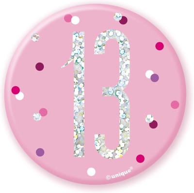 Button 13 Jaar Roze 7cm