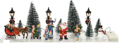 Lumineo kerstdorp figuurtjes - set 16-delig - met led verlichting - poppetjes - kerstboom - Kerstdorp onderdelen kerstversiering
