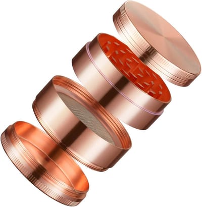 Grinder Crusher 4-delige molenset van zinklegering met pollenschraper voor specerijen, kruiden, specerijen, mini 5 x 3,5 cm, roze goud