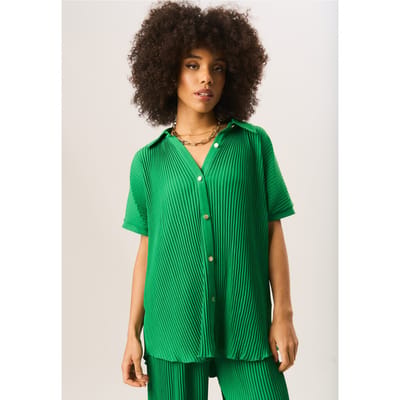 Oversized overhemd met korte mouwen en plissé